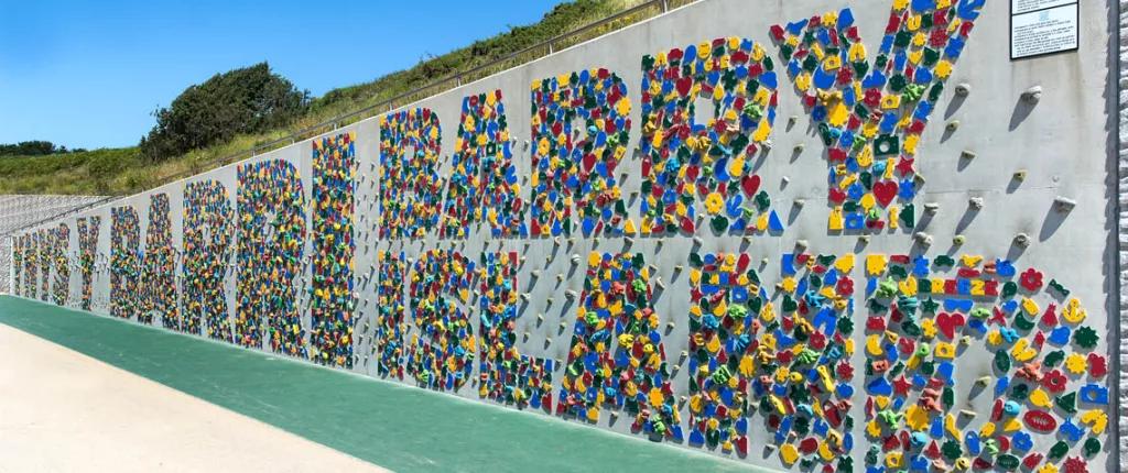 Barry Island, climbing wall, sign, beach