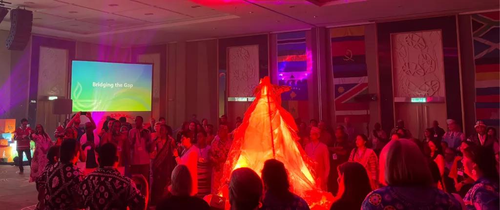 Indoor fire pit at Global Gathering 2024