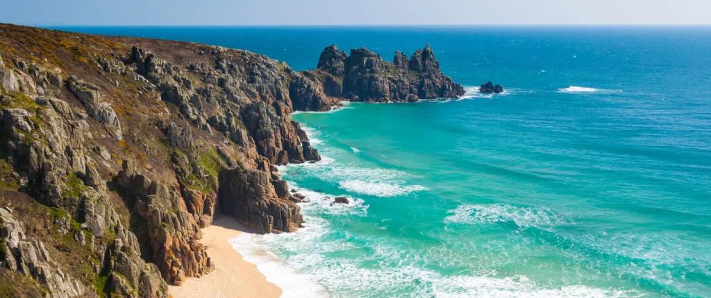 View of cliffs and ocean in Cornwall