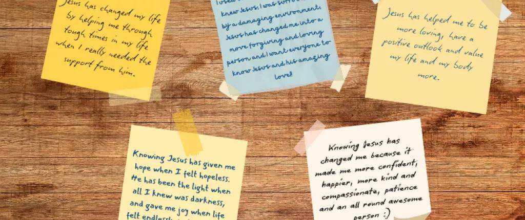 Prayers of praise written on post-it notes
