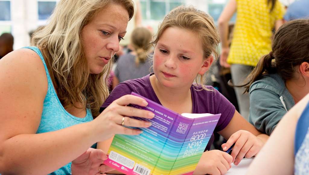 Child and Adult Reading the Bible