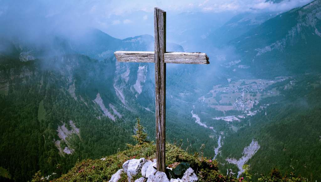 Close up mountaintop cross