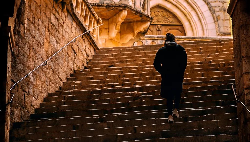Climbing ancient steps