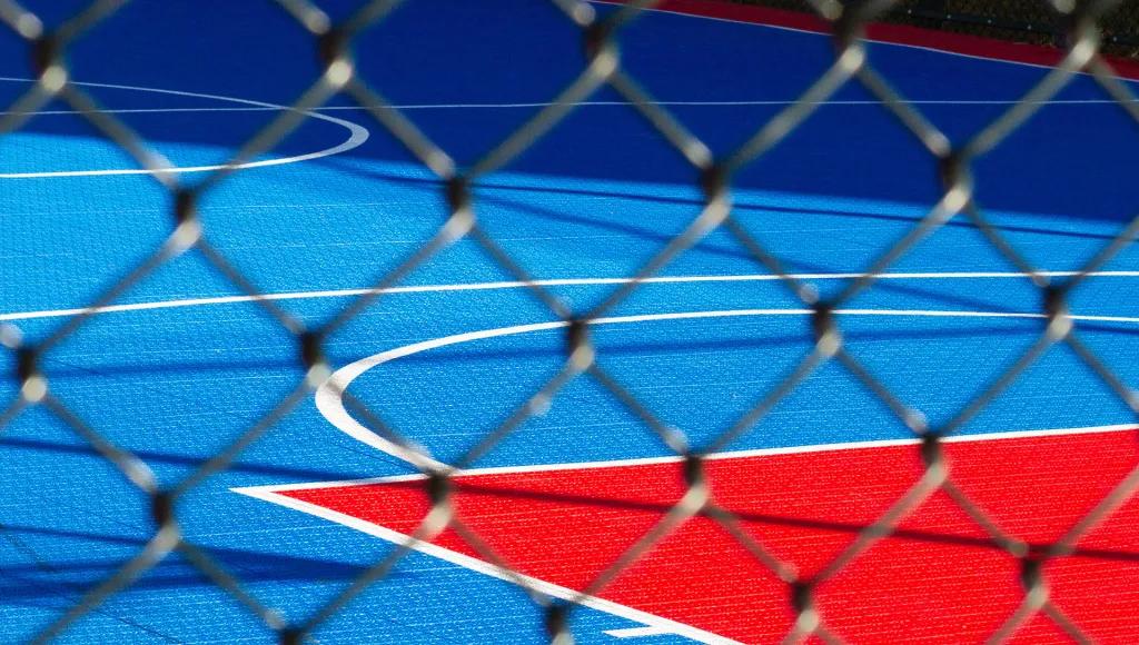 Red and blue sports pitch