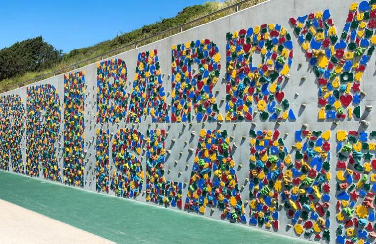 Barry Island, climbing wall, sign, beach