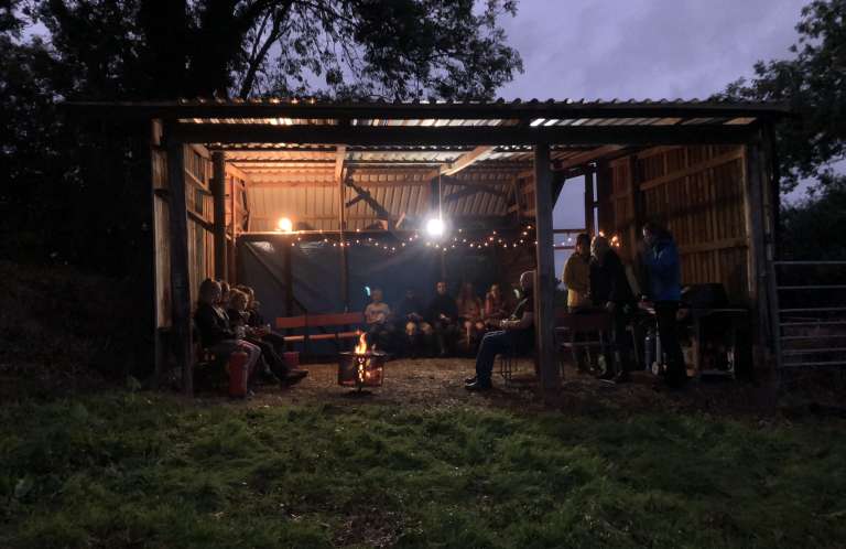 cleddau camp, barn, night time, lights, youth, food