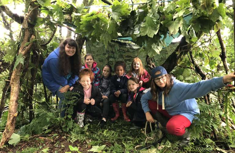 woods, shelter, children, playing