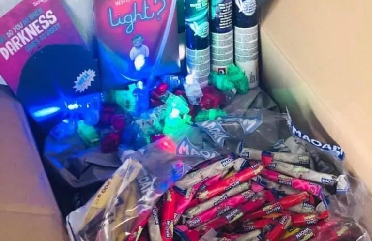 light, sweets, box, glow sticks 