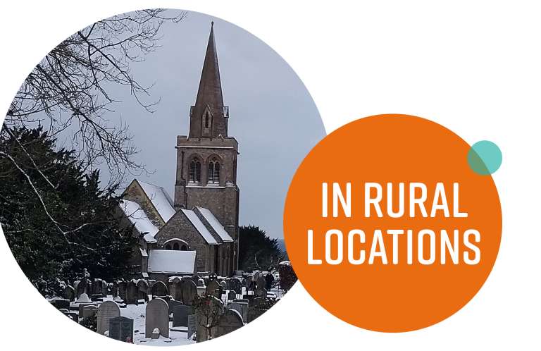 Rural location church in snow