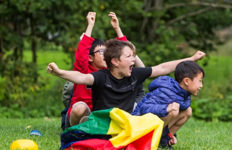 Children in line playing a game