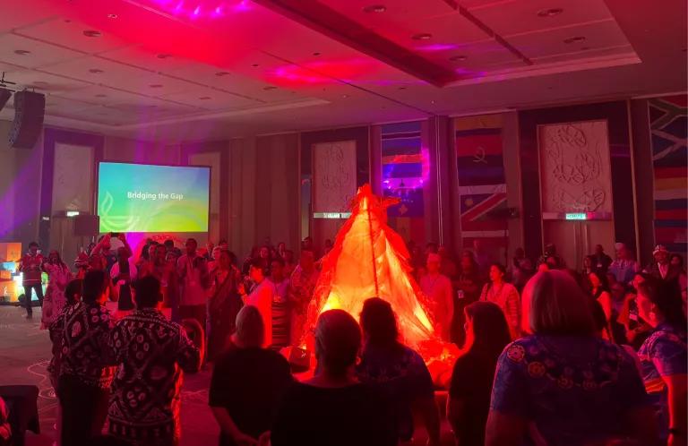 Indoor fire pit at Global Gathering 2024