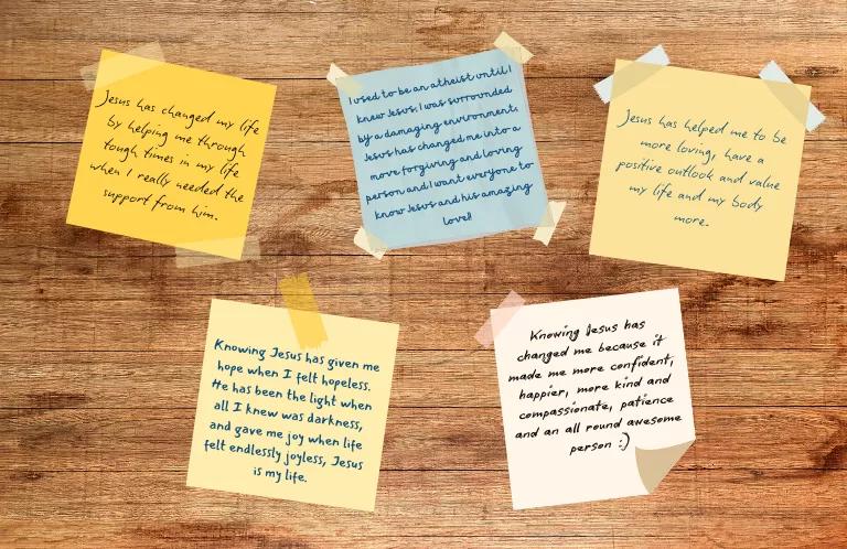 Prayers of praise written on post-it notes