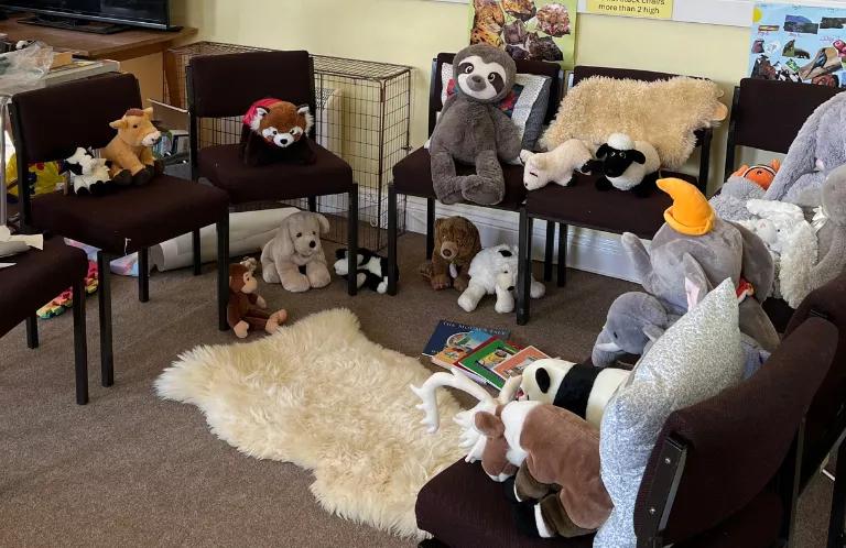 Toys set up for prayer space