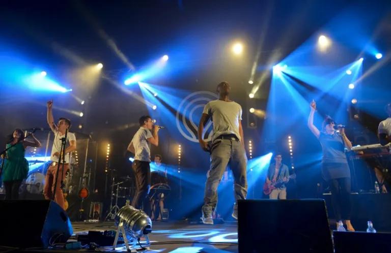 Prince on stage with his band