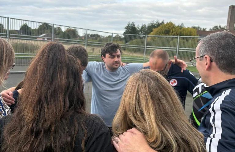Jordan in a huddle