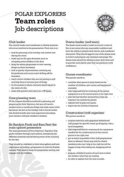 Polar Explorers job descriptions