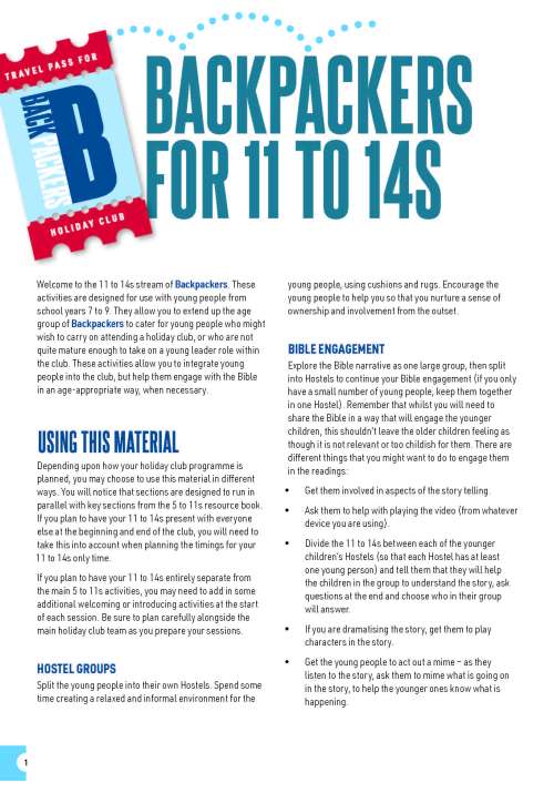 Backpackers for 11 to 14s