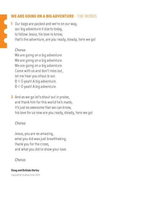 We Are Going On A Big Adventure Lyrics Scripture Union
