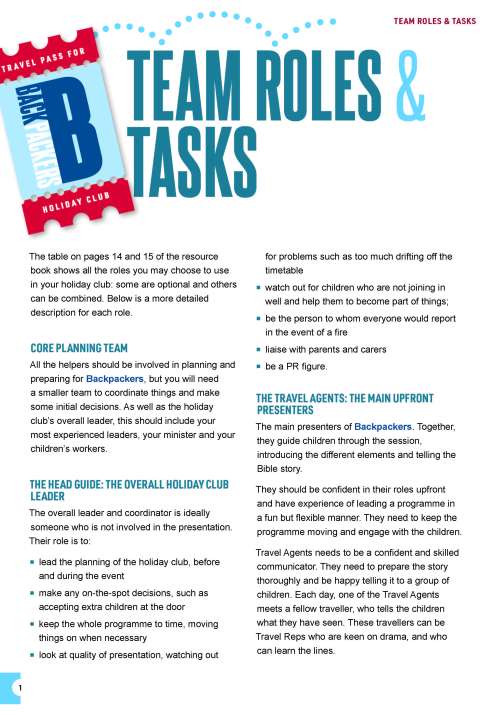 Backpackers: Team roles and tasks