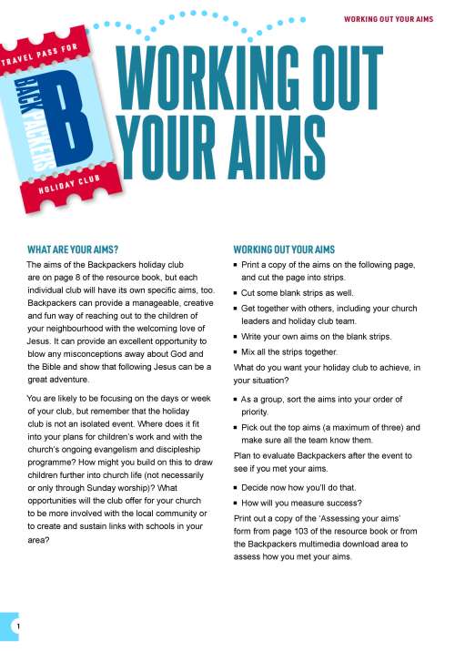 Backpackers: Working out aims