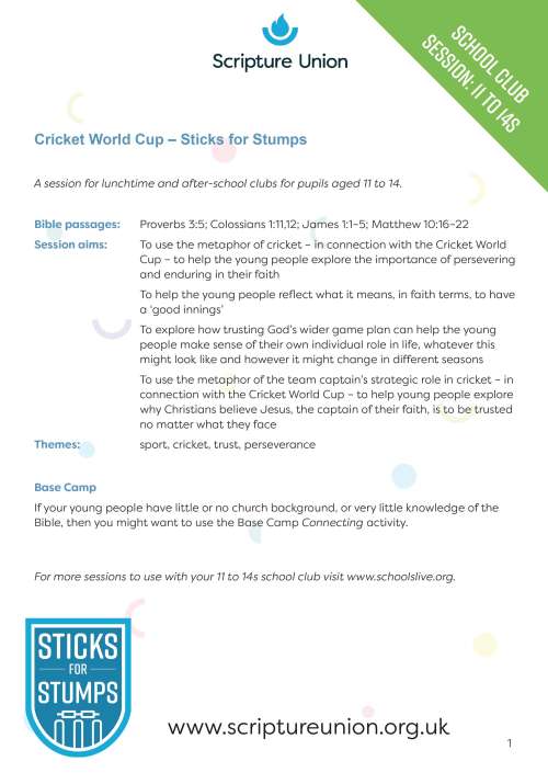 Sticks for Stumps: School club session for 11 to 14s