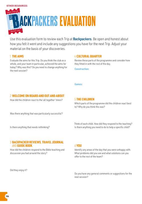 Backpackers: Evaluation form