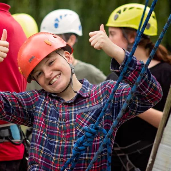 A boy abseiling