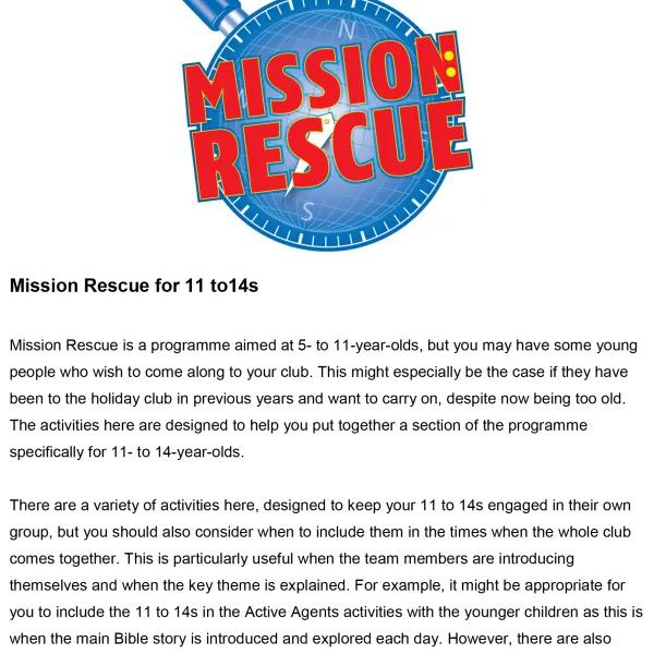 Mission Rescue 11 to 14s