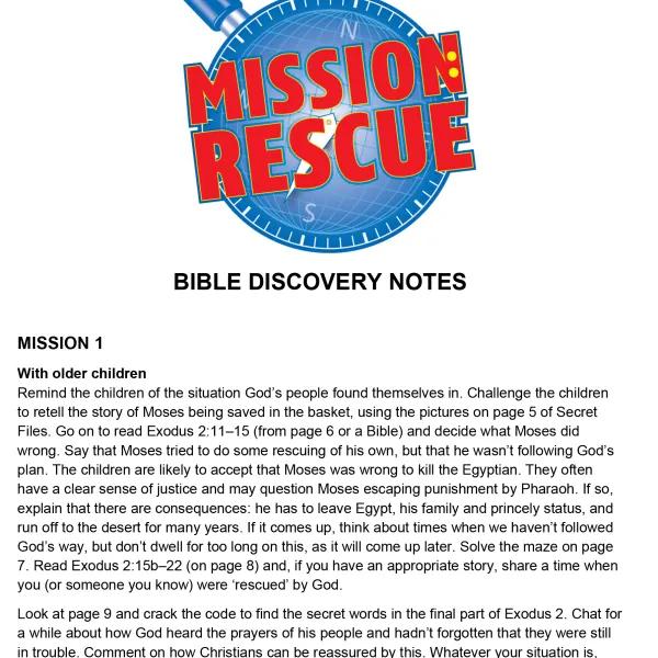 Mission Rescue Bible discovery notes