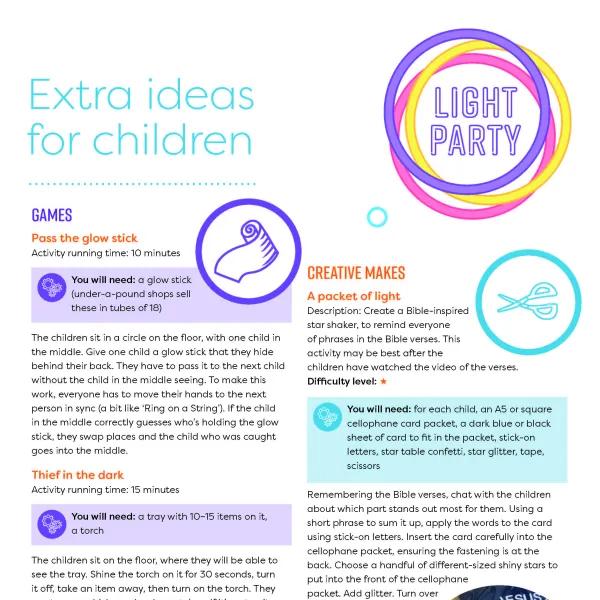 Light Party extras for children