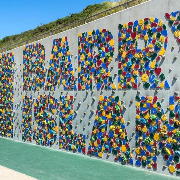 Barry Island, climbing wall, sign, beach