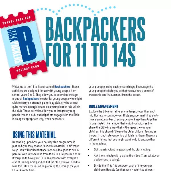Backpackers for 11 to 14s