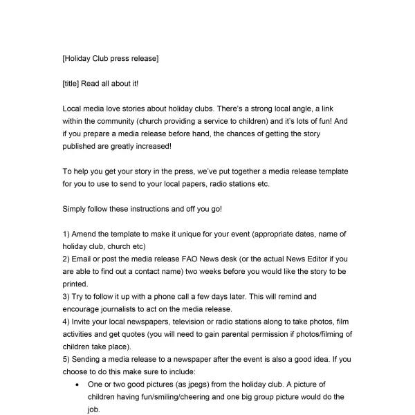 Backpackers sample press release