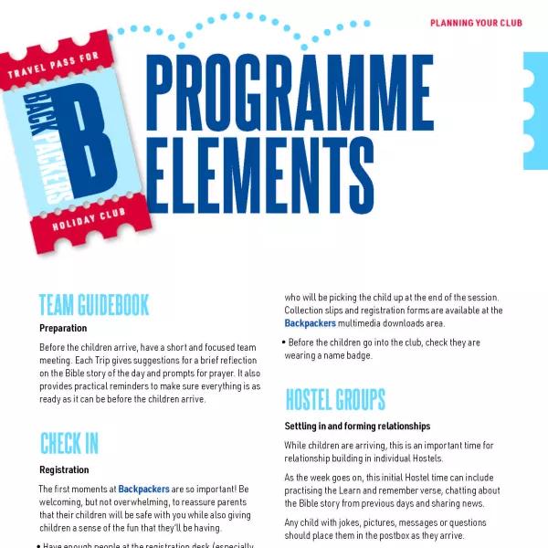 Backpackers programme elements