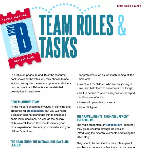 Backpackers: Team roles and tasks