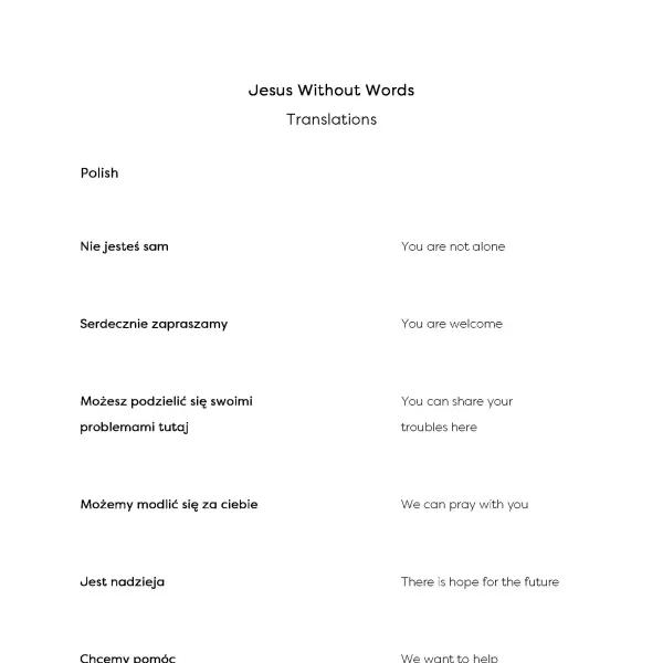 Jesus Without Words translation sheet