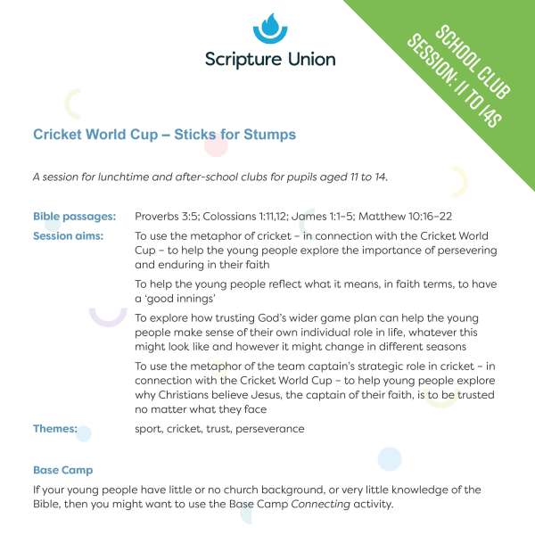 Sticks for Stumps: School club session for 11 to 14s