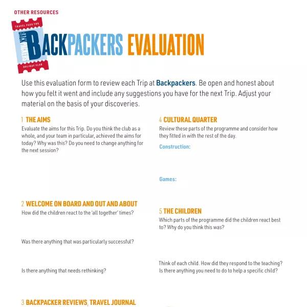 Backpackers: Evaluation form