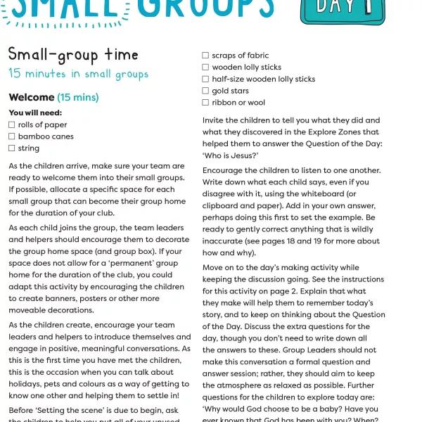 Small Group Instructions Day 1