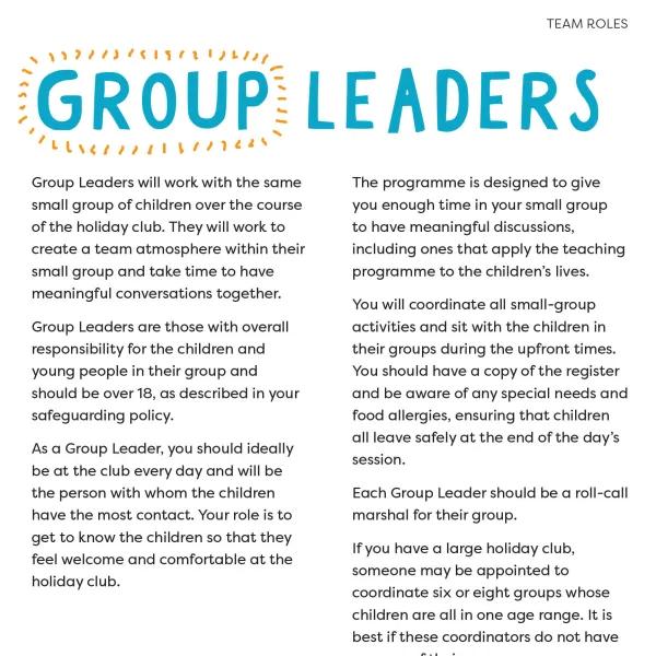 Diary of a Disciple Holiday Club: Team roles