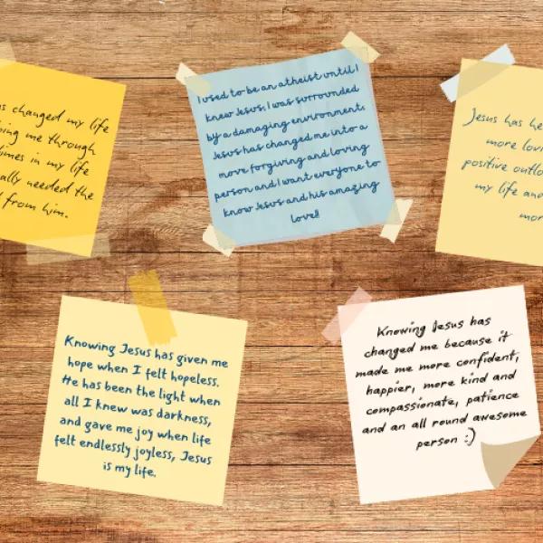 Prayers of praise written on post-it notes