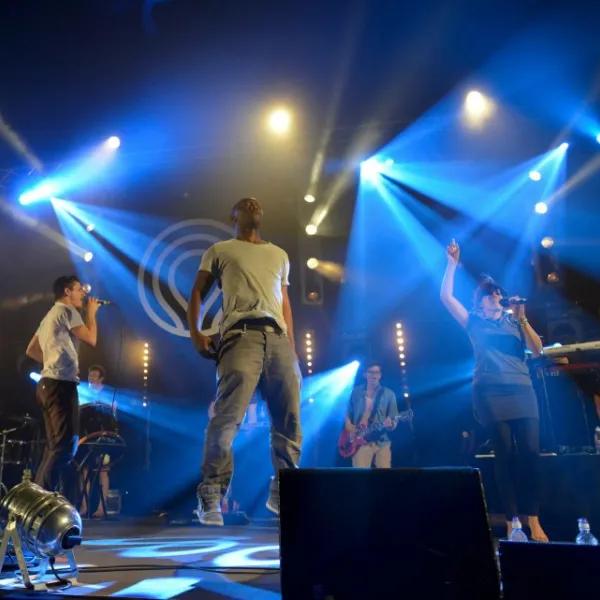 Prince on stage with his band