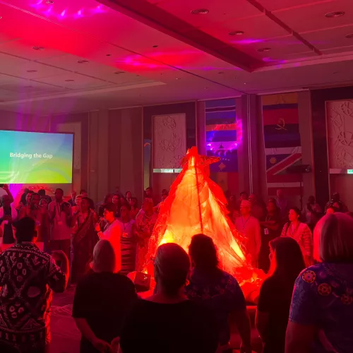 Indoor fire pit at Global Gathering 2024