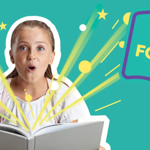 Girl reading a book excited