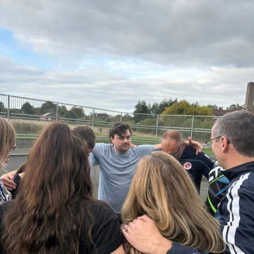 Jordan in a huddle 