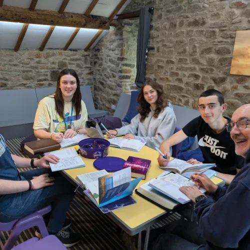 Young leaders and staff doing a Bible study